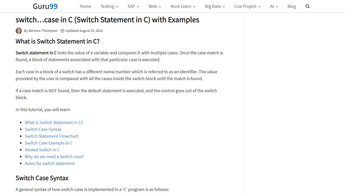 switch…case in C (Switch Statement in C) with Examples - Guru99