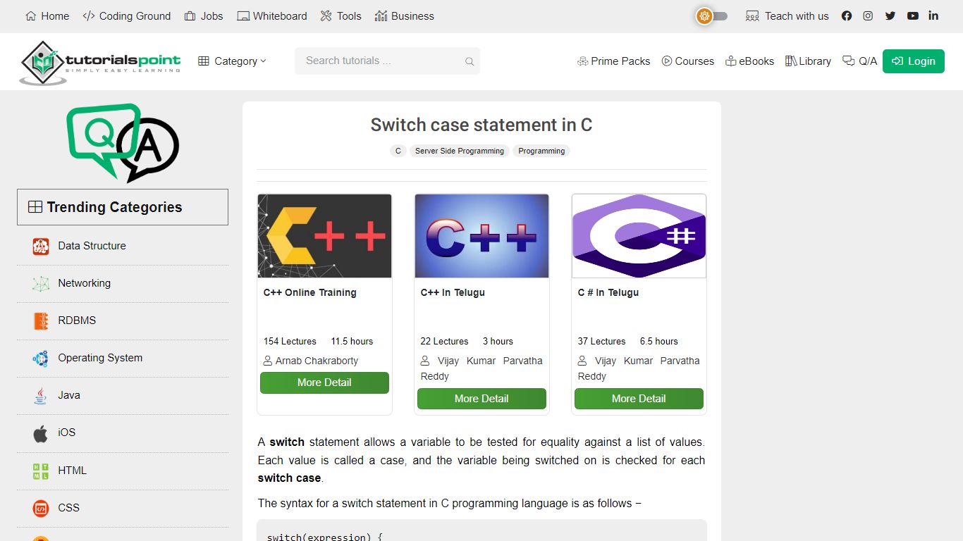 Switch case statement in C - tutorialspoint.com