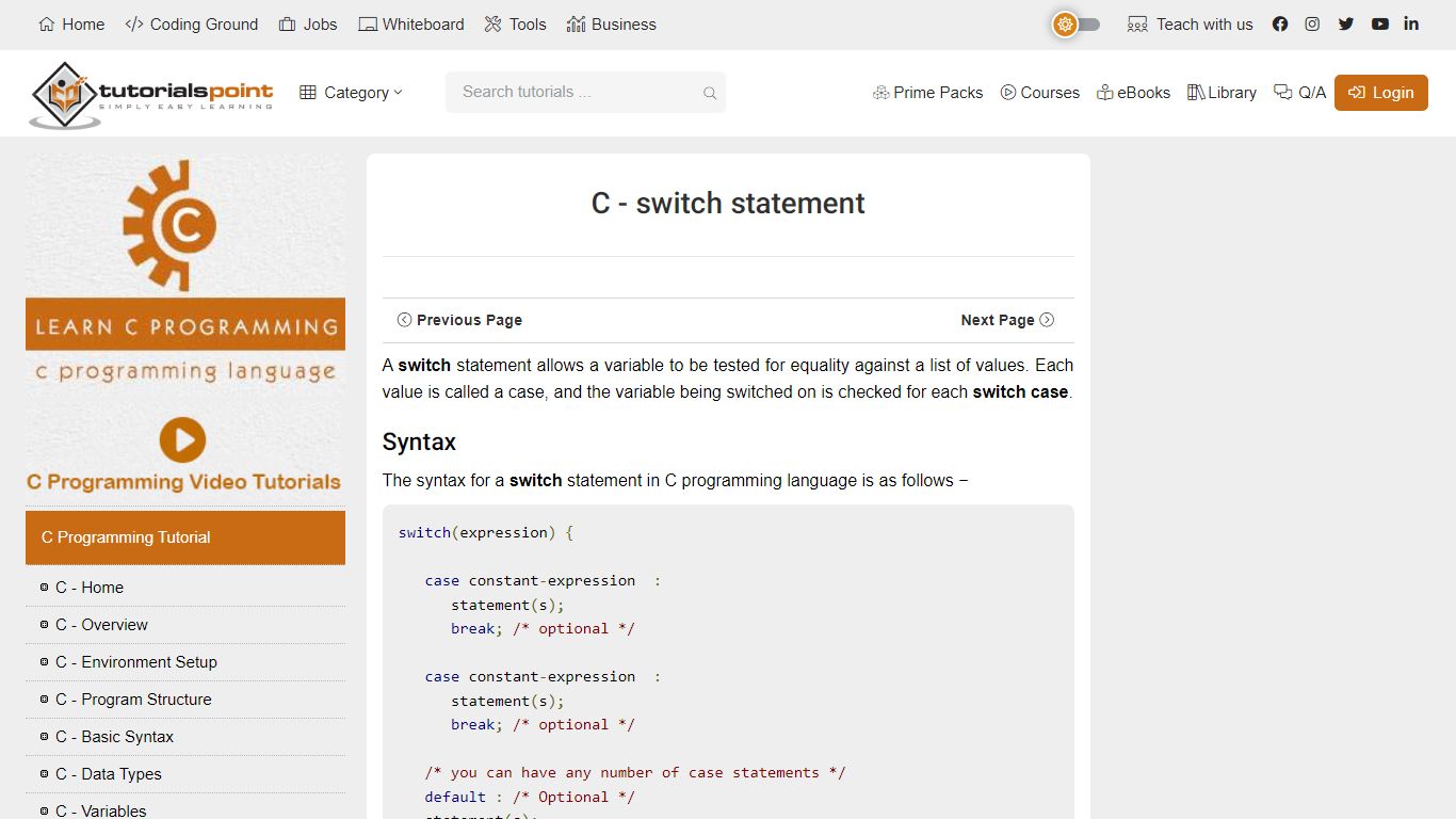 C - switch statement - tutorialspoint.com