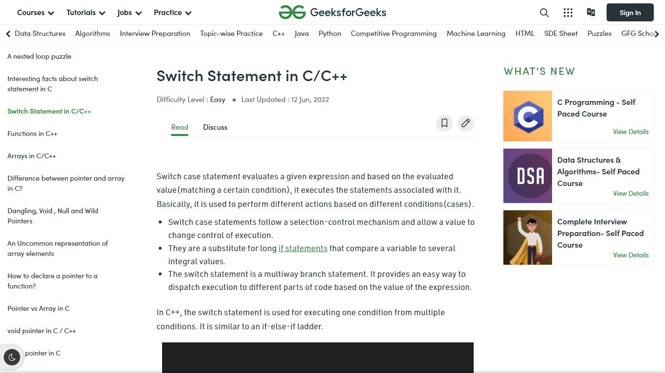 Switch Statement in C/C++ - GeeksforGeeks